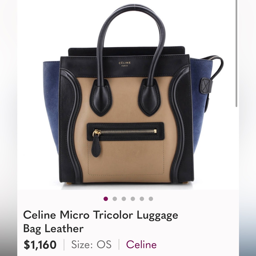 Celine Tricolor Mini Luggage Tote in Brown, Black, and Navy - Picture 6 of 11